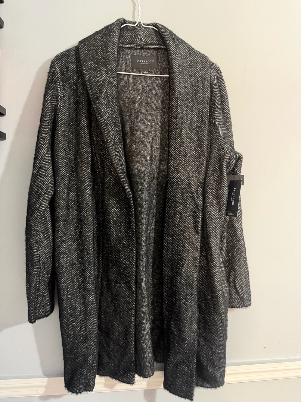 Liverpool Charcoal Herringbone Open-Front Cardigan